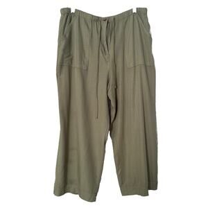 Vintage Wide Crop Pants Green Hawaii Vacay Women’s Size Large L Pockets Flat